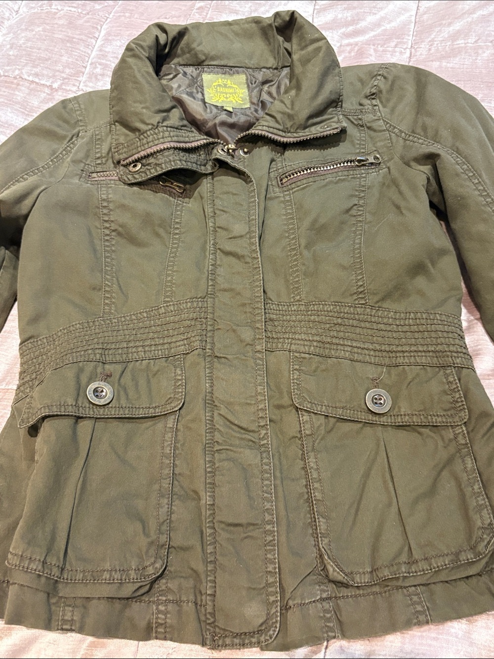 Sashimi Olive Green Utility Jacket with Button Flap Pockets Size Small